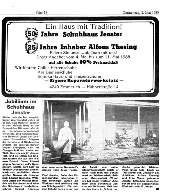 Zeitungsausschnitt: Ein Haus mit Tradition: 50 Jahre Schuhhaus Jenster